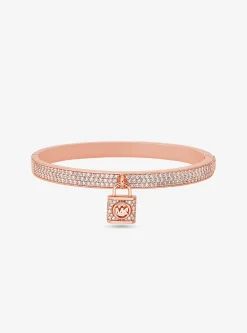 Precious Metal-Plated Brass Pav&eacute; Lock Bangle