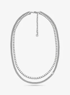 Precious Metal-Plated Brass Double Chain Tennis Necklace