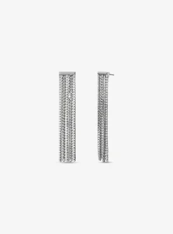 Precious Metal-Plated Brass Pavé Chain Drop Earrings