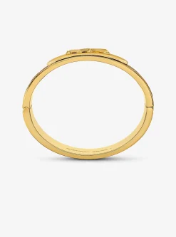Precious Metal-Plated Brass and Crocodile Embossed Empire Logo Bangle