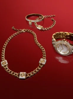 Precious Metal-Plated Brass Pav&eacute; Lock Trio Necklace