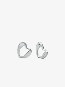 Precious Metal-Plated Brass Heart Stud Earrings