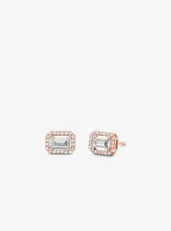Precious Metal-Plated Pav&eacute; Halo Stud Earrings