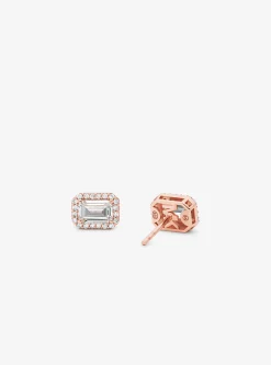 Precious Metal-Plated Pav&eacute; Halo Stud Earrings