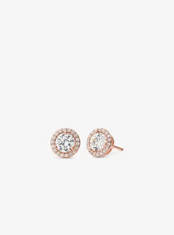 Precious Metal-Plated Sterling Silver Pav&eacute; Stud Earrings