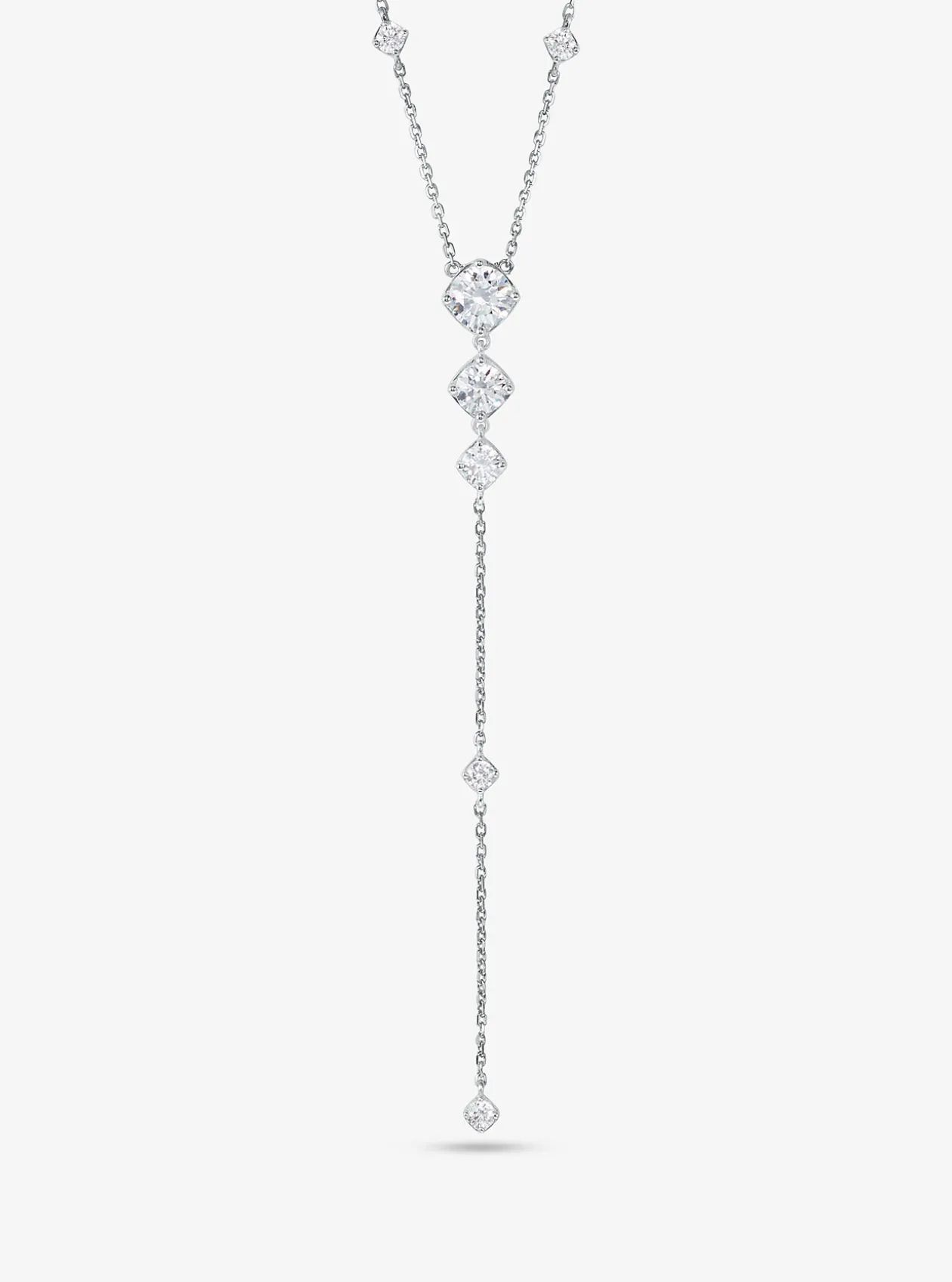 Precious Metal-Plated Sterling Silver Cubic Zirconia Lariat Necklace