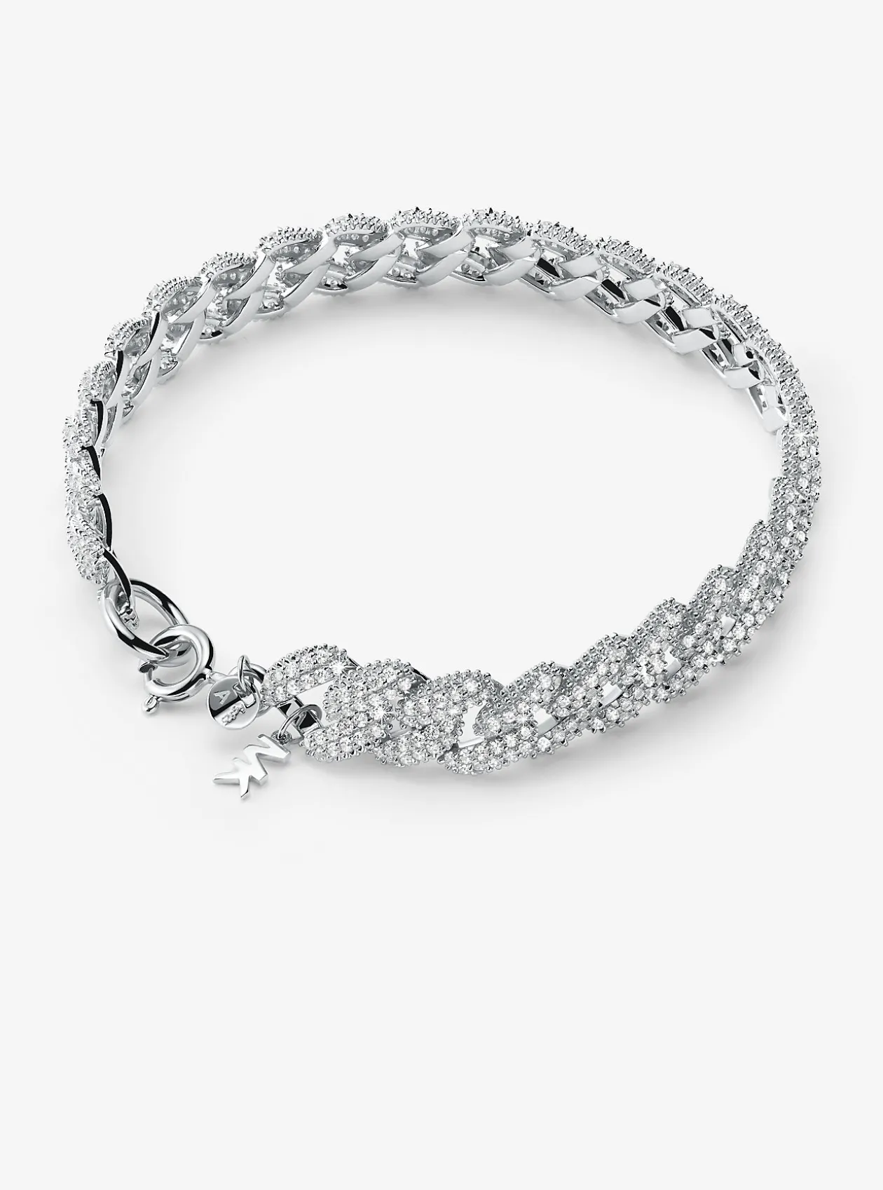 Precious Metal-Plated Sterling Silver Pavé Curb Link Bracelet