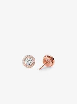 Precious Metal-Plated Sterling Silver Pav&eacute; Stud Earrings