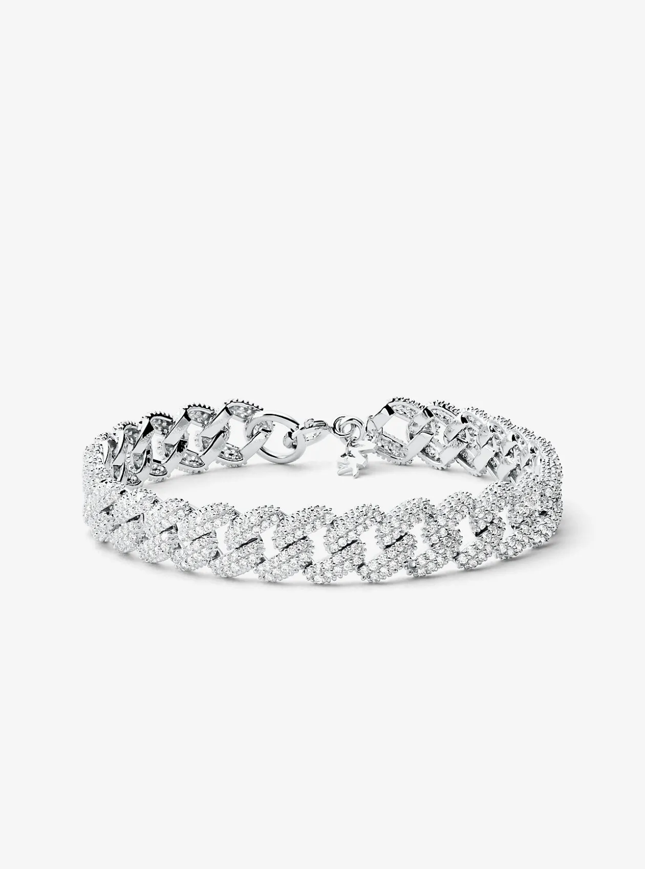 Precious Metal-Plated Sterling Silver Pavé Curb Link Bracelet