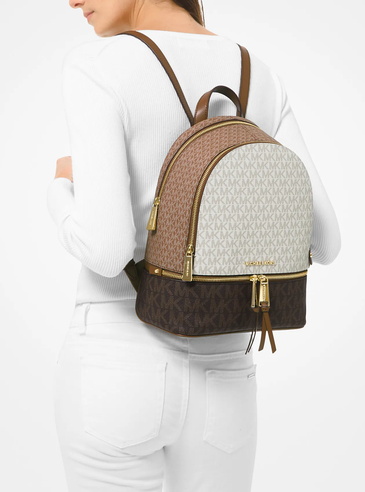 Rhea Medium Color-Block Logo Backpack