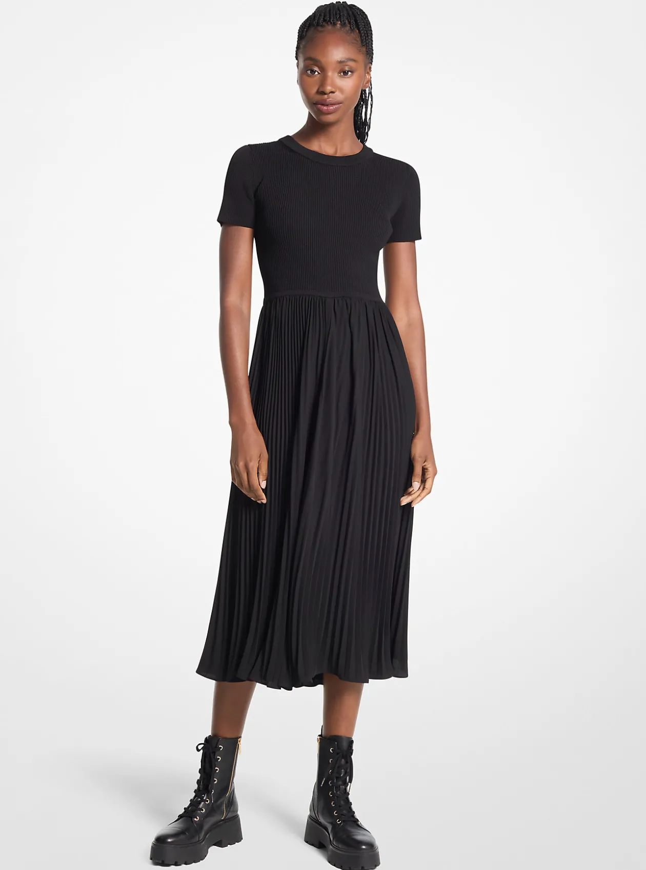 Ribbed Knit and Woven Dress