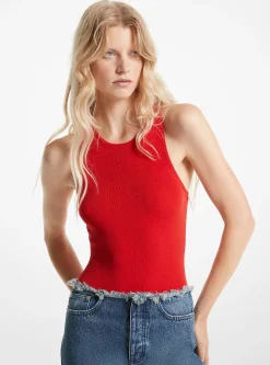 Ribbed Stretch Knit Racerback Bodysuit