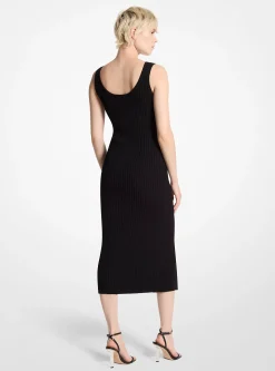 Ribbed Stretch Knit Zip Dress