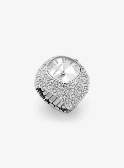 Rylee Pav&eacute; Silver-Tone Ring Watch