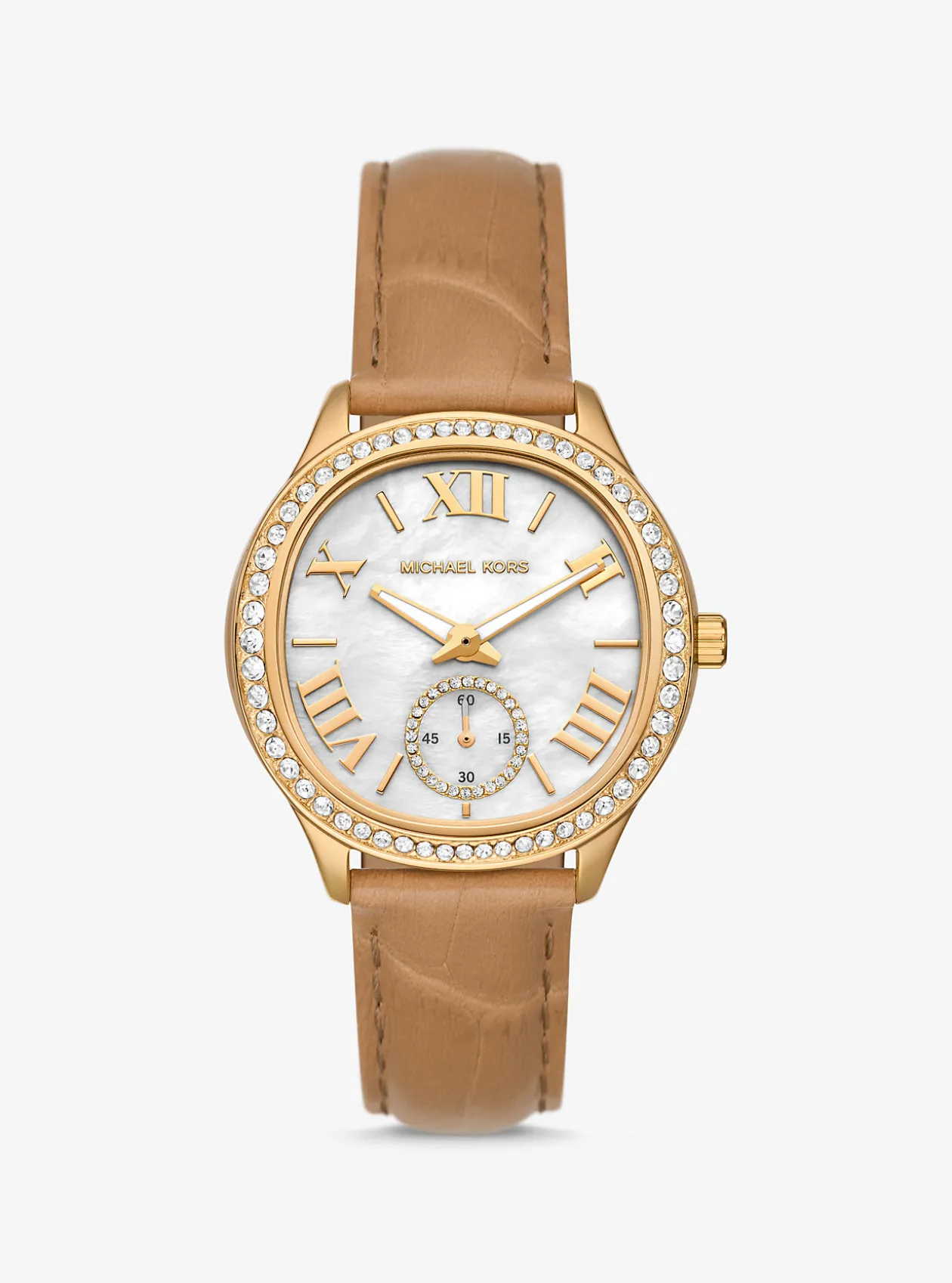 Sage Pavé Gold-Tone and Crocodile Embossed Leather Watch