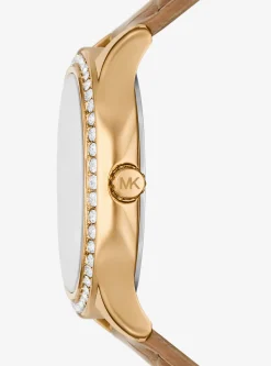 Sage Pav&eacute; Gold-Tone and Crocodile Embossed Leather Watch