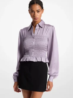 Smocked Crinkled Satin Shirt