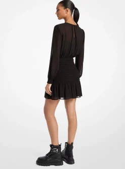 Smocked Georgette Long Sleeve Dress