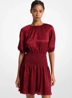 Smocked Moir&eacute; Jacquard Mini Dress