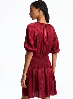 Smocked Moir&eacute; Jacquard Mini Dress