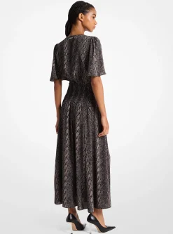 Snake Print Crepe Midi Dress