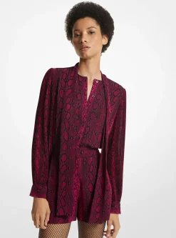 Snake Print Georgette Neck-Tie Romper