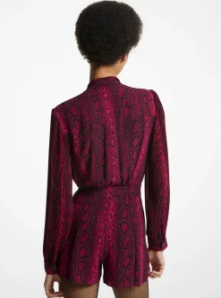 Snake Print Georgette Neck-Tie Romper