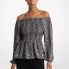 Snake Print Satin Back Crepe Off-The-Shoulder Blouse