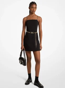 Stretch Crepe Belted Mini Dress
