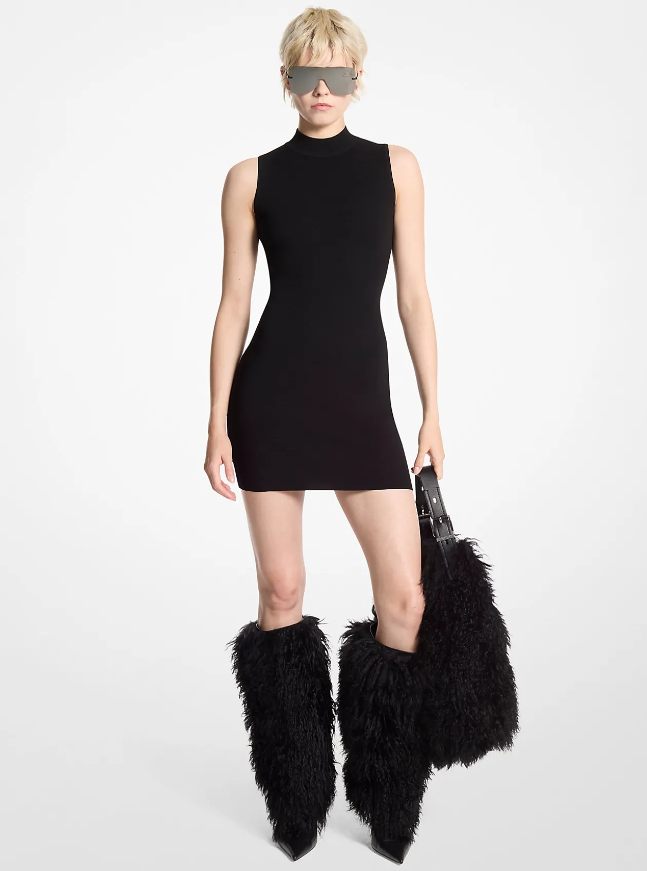 Stretch Viscose Mock Neck Dress