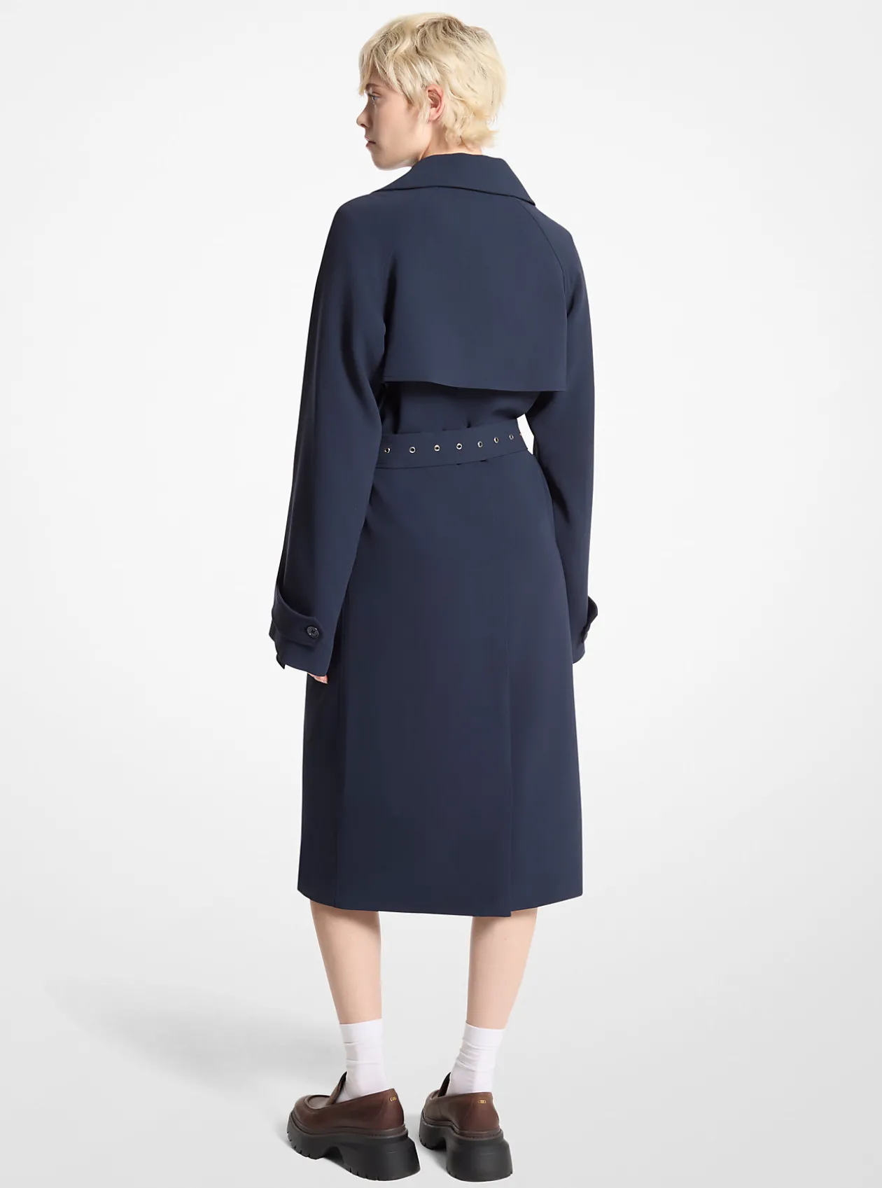 Textured Crepe Belted Trench Coat