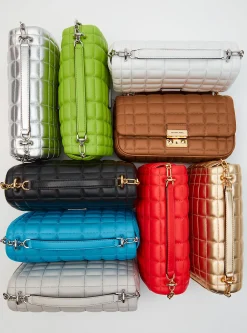 Tribeca Large Metallic Quilted Leather Shoulder Bag