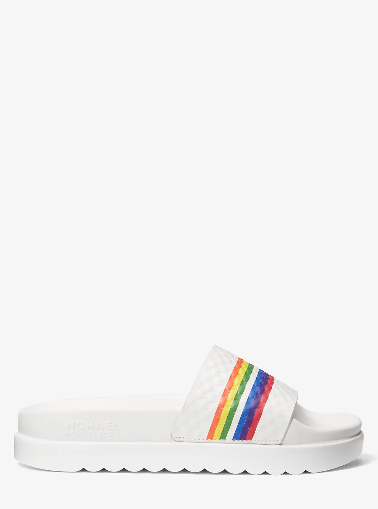 Tyra Rainbow Stripe Embossed Leather Slide Sandal