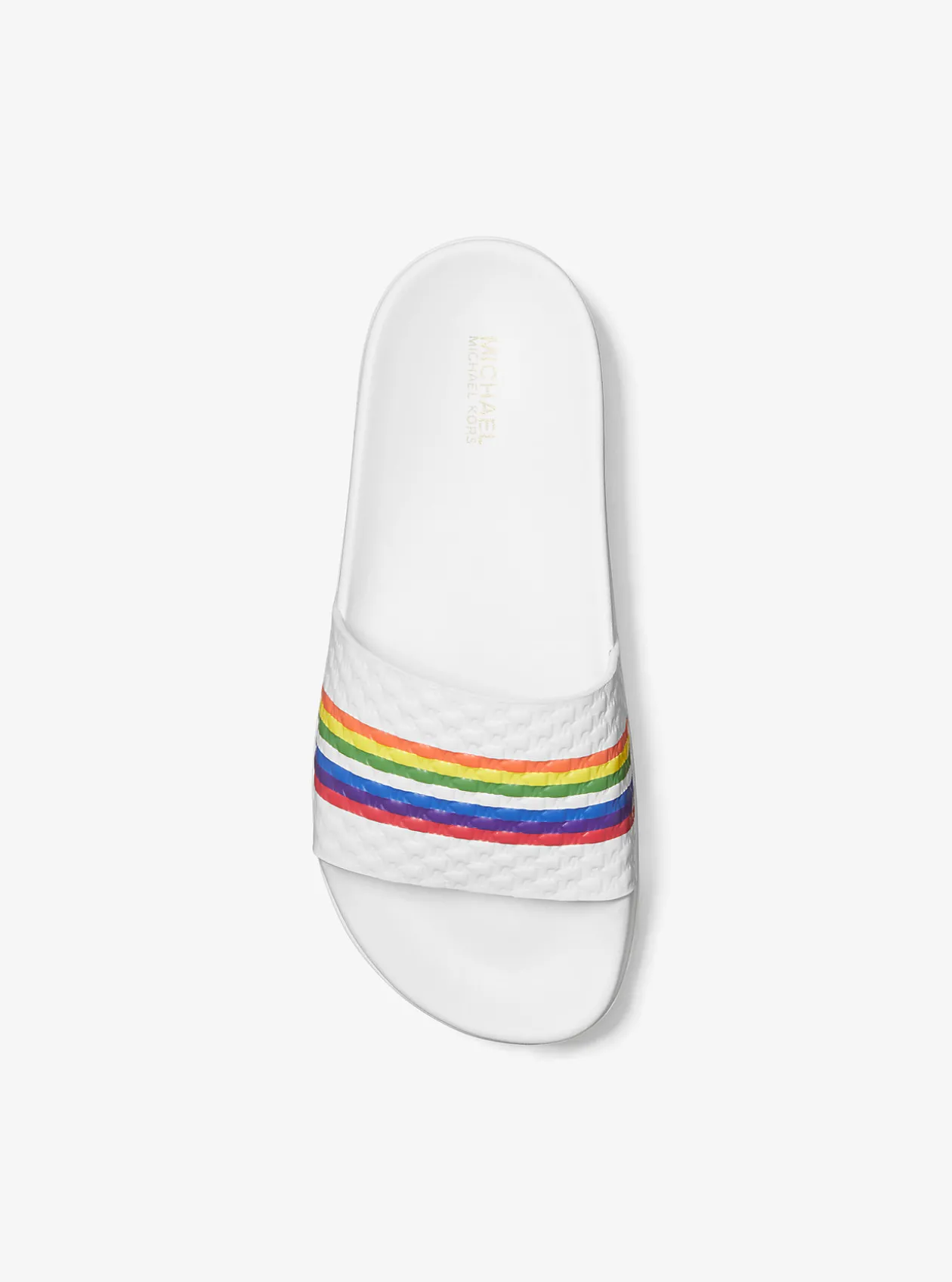 Tyra Rainbow Stripe Embossed Leather Slide Sandal