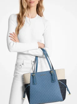 Voyager Small Color-Block Logo Tote Bag