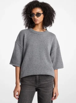 Wool and Cashmere Blend Short-Sleeve Sweater
