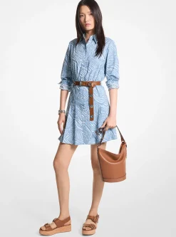 Zebra Print Stretch Cotton Poplin Shirtdress
